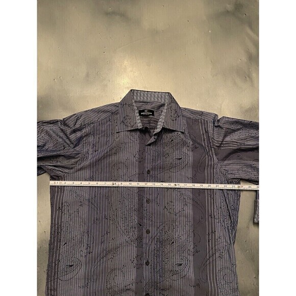 Bugatchi Uomo Dress Shirt Mens L Blue Floral Paisley Flip Cuff Cotton Button Up - Picture 7 of 8